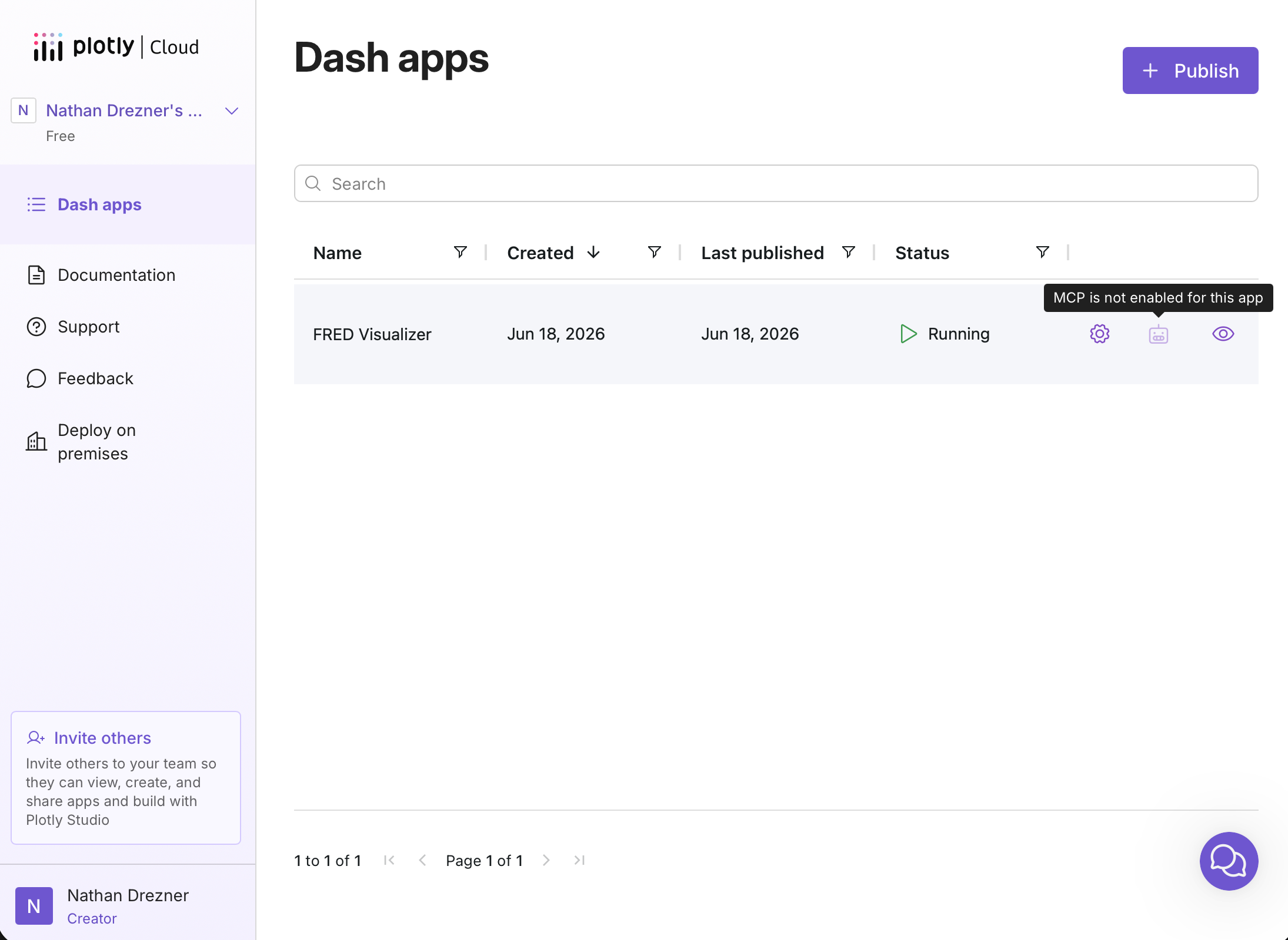 The Dash apps list showing the "MCP is not enabled for this app" status on an app
