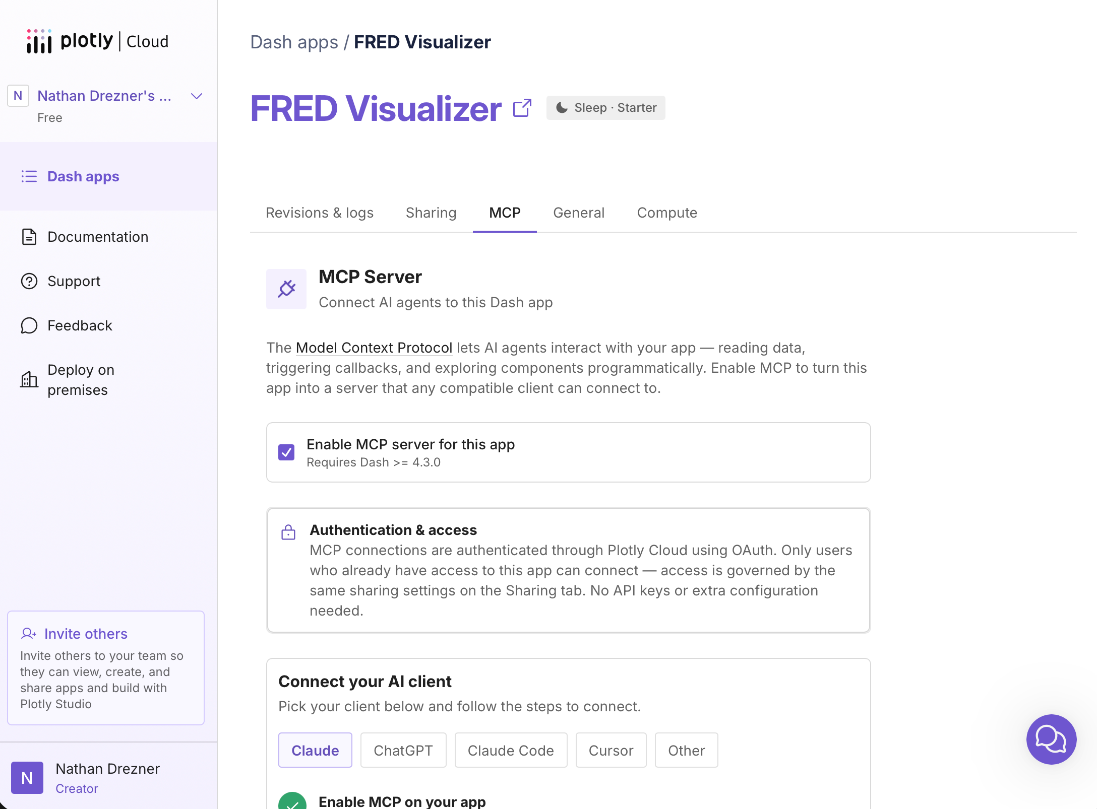 The MCP Setup tab in Plotly Cloud
