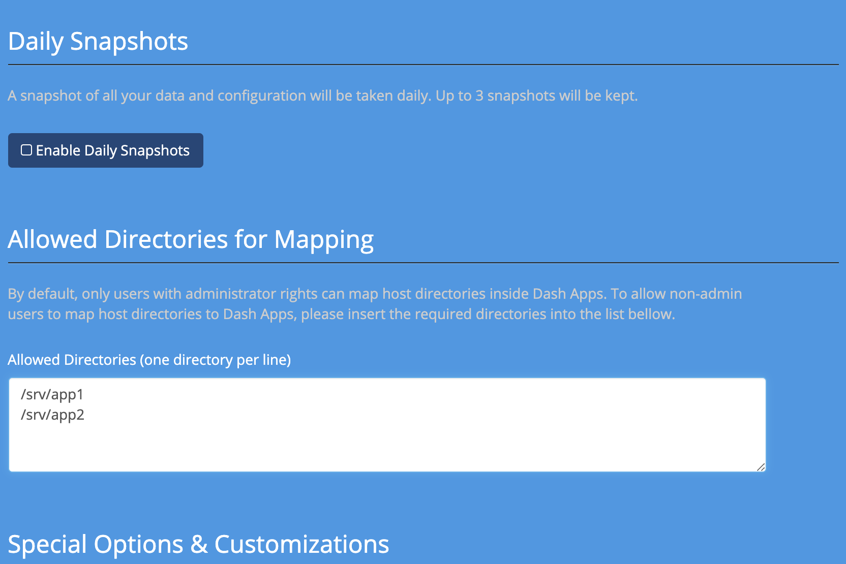 Allowed Directories for Mapping list in the Server Manager