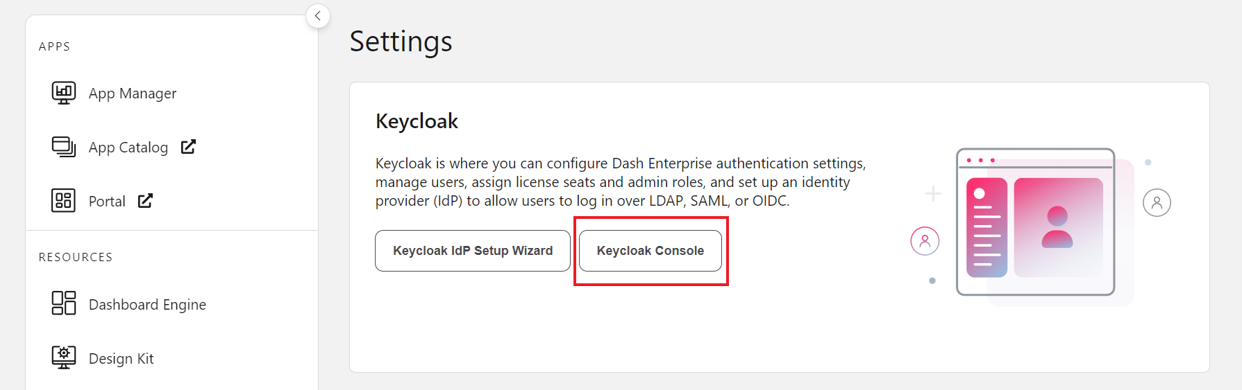 Keycloak Console link in Dash Enterprise